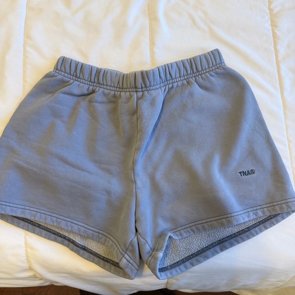 Aritzia TNA Light Blue High-Waist Lounge Shorts